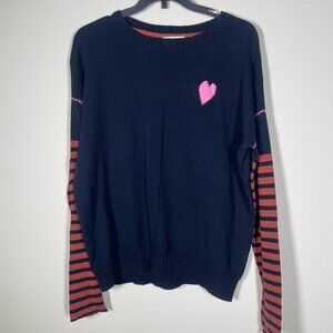 Lisa Todd Women's Black Orange Stripe Cotton Sweater XS!